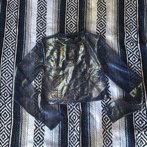 NWT Blue iridescent mesh Crop Top